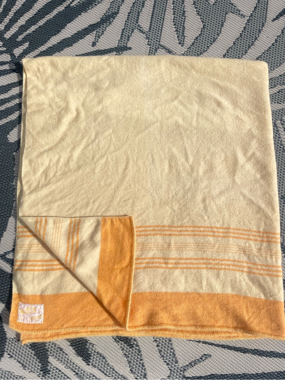 Vintage Scottish Wool Blanket 64x72 Striped Orange Cream Lammermoor Retro